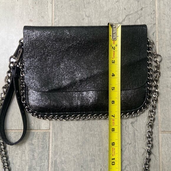 Bari Lynn Faux Leather Chainlink Convertible Crossbody Wristlet Purse Black - Picture 9 of 11